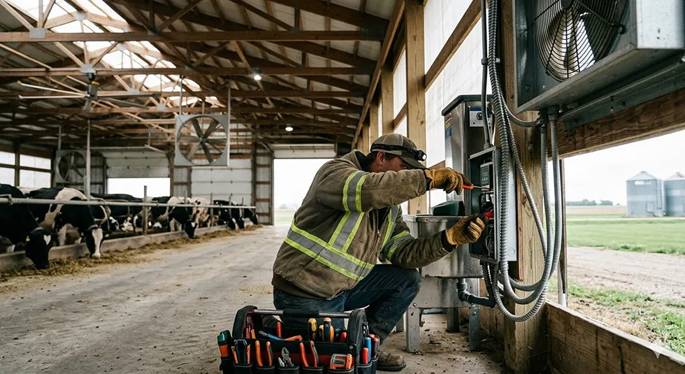 Professional maintenance of dairy barn water systems and utility controls to ensure livestock health and operational efficiency.